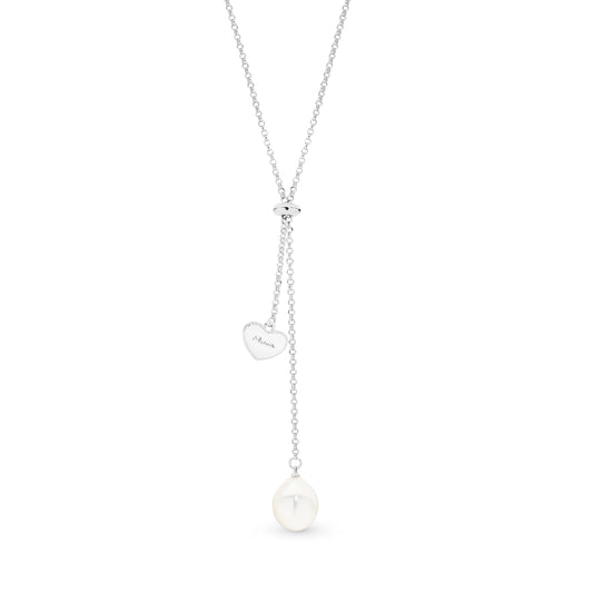 Heirloom Of Love Lariat - S/S White 9-10Mm Fwp Cz Mum Charm 41Cm N'Lace + 5Cm Ext