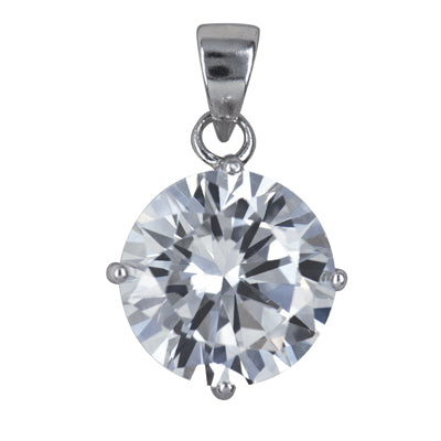 Sterling silver 11mm 4 claw round cubic zirconia pendant