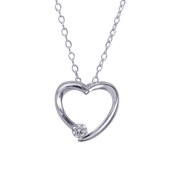 Sterling Silver Open Cubic Zirconia Pendant With Chain