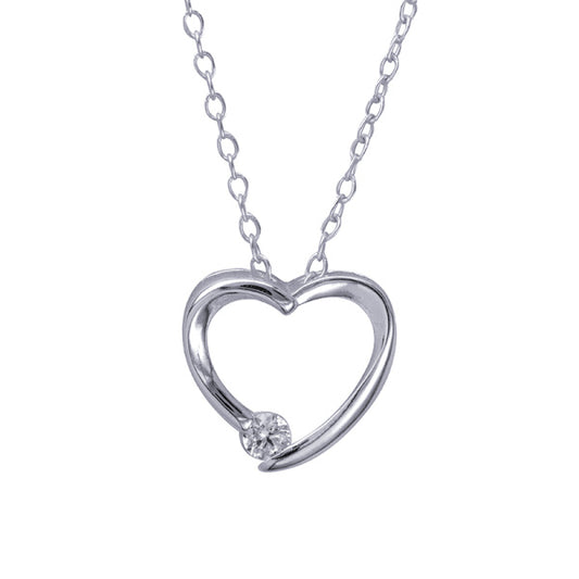 Sterling Silver Open Cubic Zirconia Pendant With Chain
