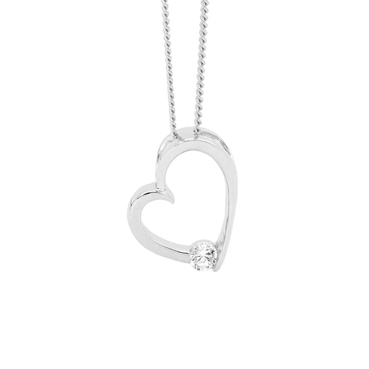 Sterling Silver Heart Pendant Adorned With Sparkling White Cubic Zirconia Stones.
