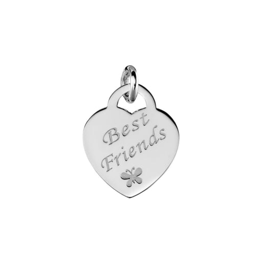Sterling Silver Flat Heart Pendant With Engraved Best Friends