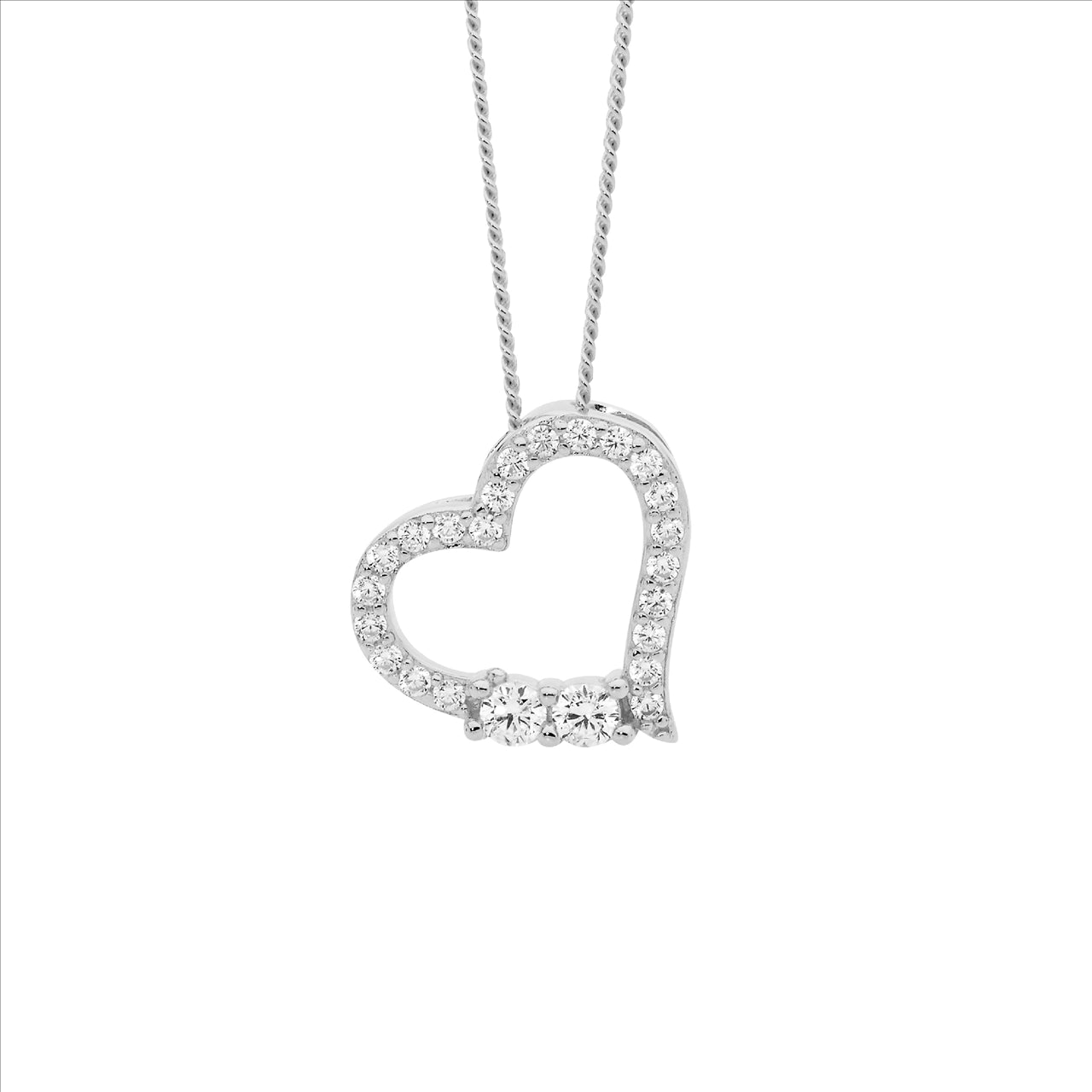 Sterling Silver White Cubic Zirconia Open Heart Pendant