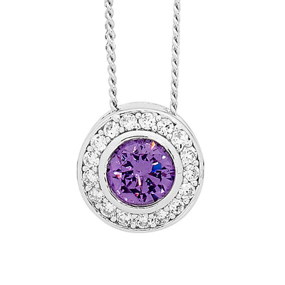 Ss Round Amethyst Cz Sol.W/Cz Claw Surround Pendant