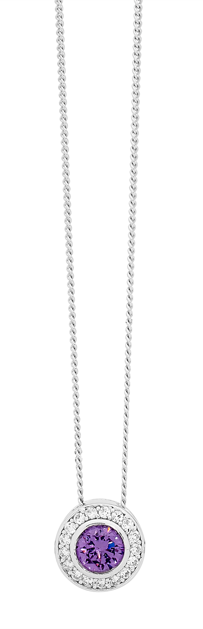 Ss Round Amethyst Cz Sol.W/Cz Claw Surround Pendant