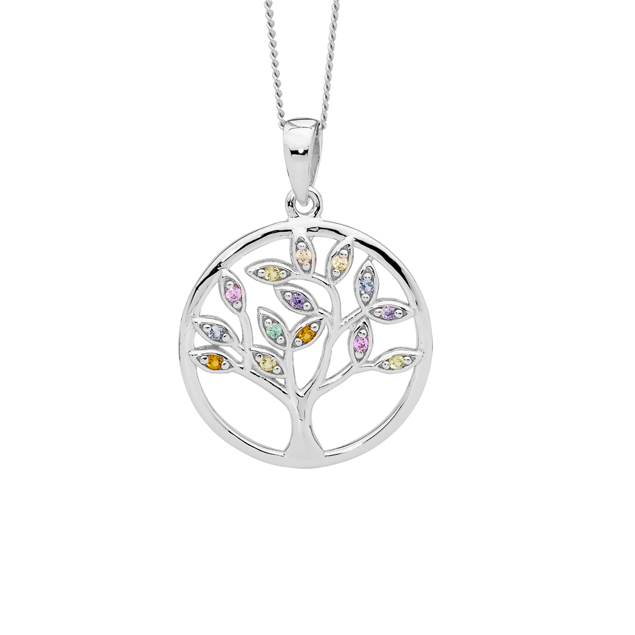 Ss Multi Colour Cz Tree Life Pendant