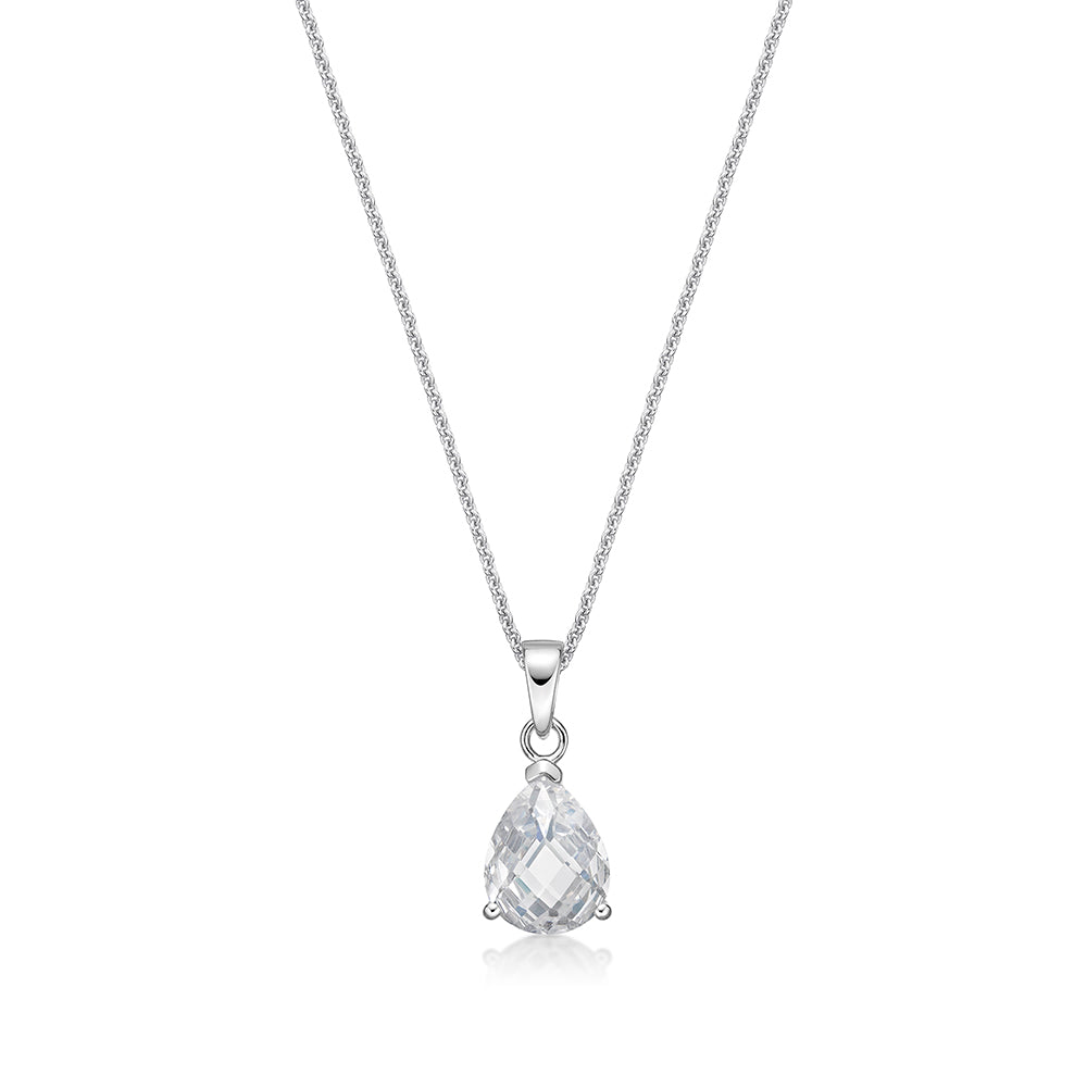 Sterling Silver Pear Shape White 8Mm Cubic Zirconia Pendant