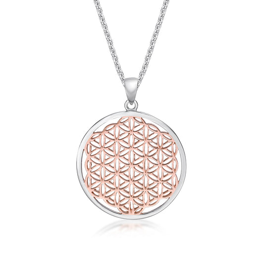 Sterling Silver 22Mm Flower Of Life With Rose Gold Plating Pendant