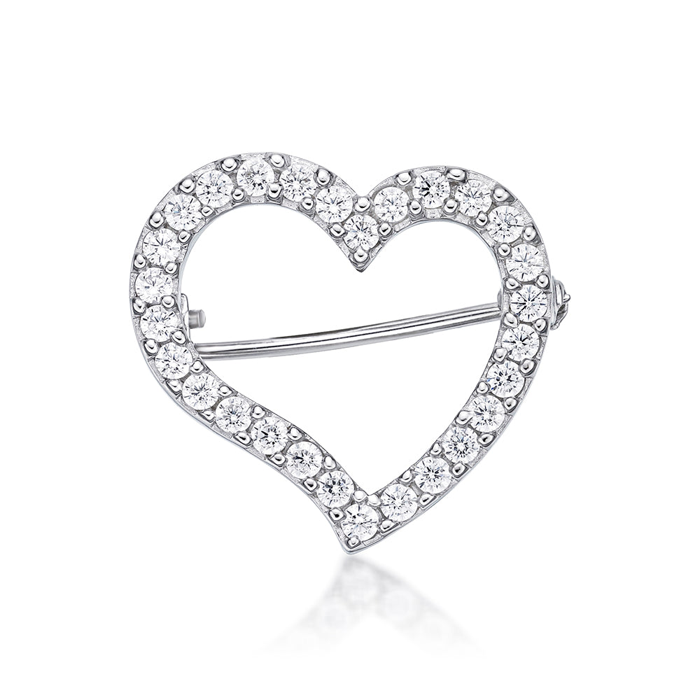 Sterling Silver Cubic Zirconia Heart Brooch