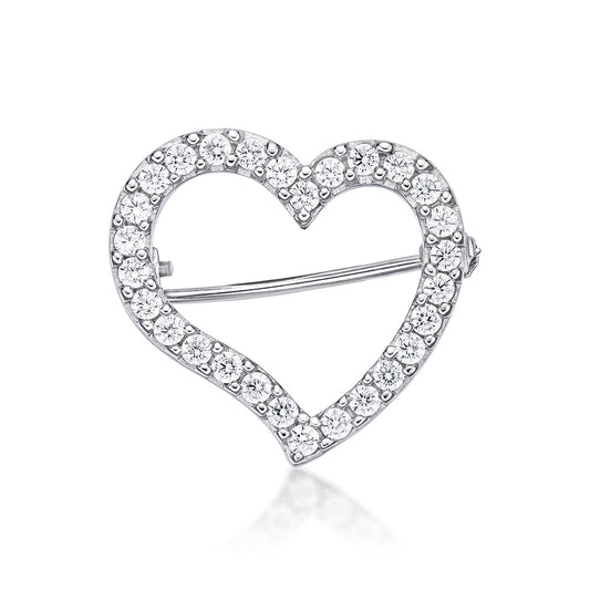 Sterling Silver Cubic Zirconia Heart Brooch