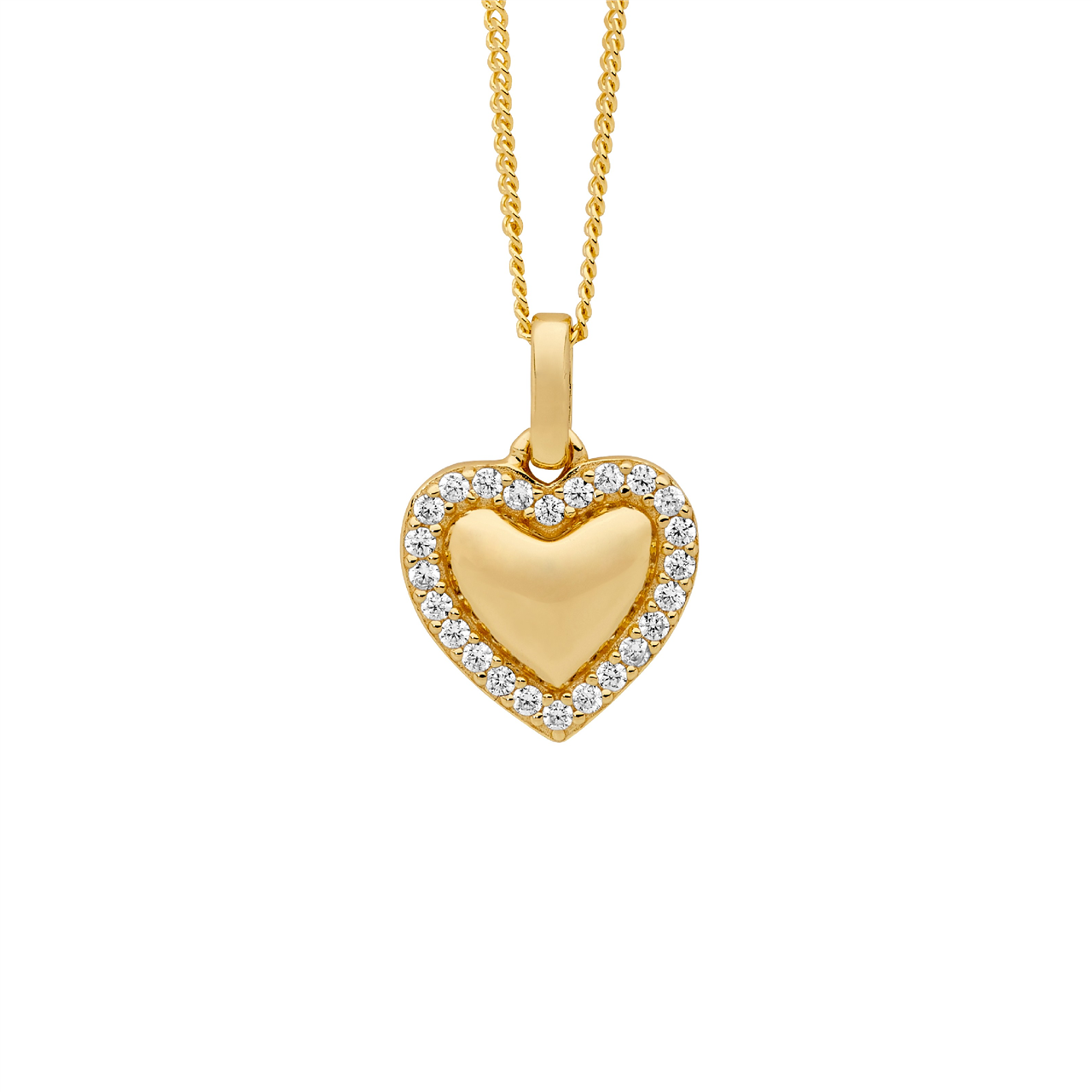 Ss 11Mm Heart Pendant W/Wh Cz Surround & Gold Plating