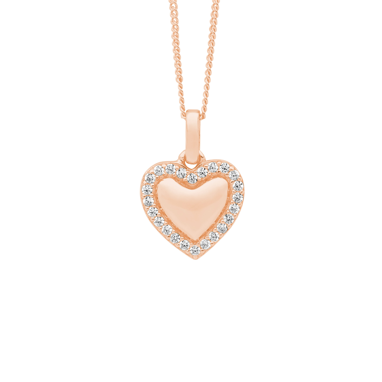 Ss 11Mm Heart Pendant W/Wh Cz Surround & Rose Gold Plating