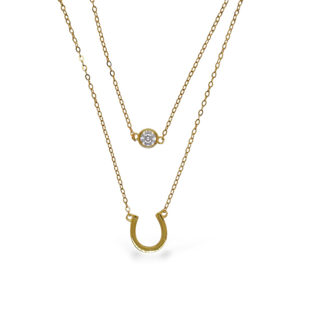 Sterling Silver Yellow Gold Plated Horse Shoe And Cubic Zirconia Double Pendant