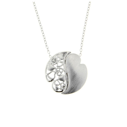 Sterling Silver Double Fitting Hearts W/Wh Cz & Matt Finish Pendant