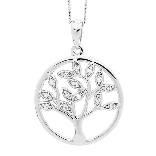 Sterling Silver Wh Cz Tree Of Life Pendant