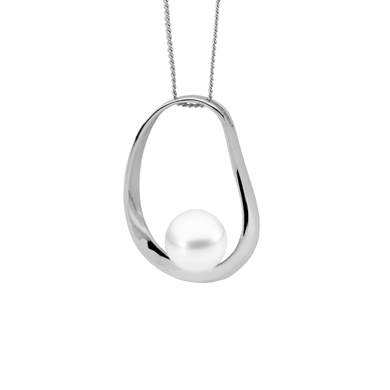 Sterling Silver 25Mm Open Oval Pendant W/Freshwater Pearl