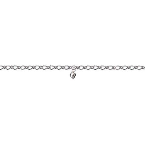 TThis exquisite anklet is crafted from sterling silver and features an elegant oval Figaro chain design, highlighted by a charming single heart pendant.