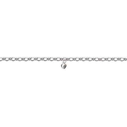 TThis exquisite anklet is crafted from sterling silver and features an elegant oval Figaro chain design, highlighted by a charming single heart pendant.