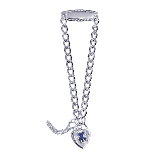Sterling Silver Child Id Bracelt With A Blue Bird Padlock And Safety Chain
