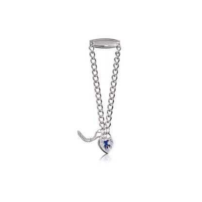 Sterling Silver Child Id Bracelt With A Blue Bird Padlock And Safety Chain