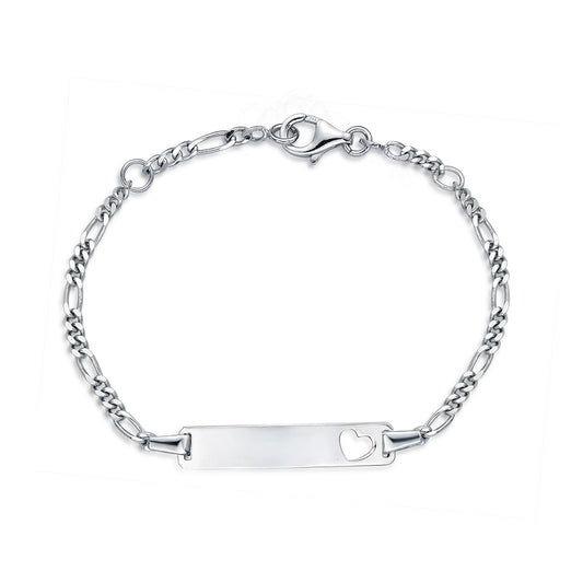 Sterling Silver Kiddies Figaro Rect And Heart Pendant 19Cm