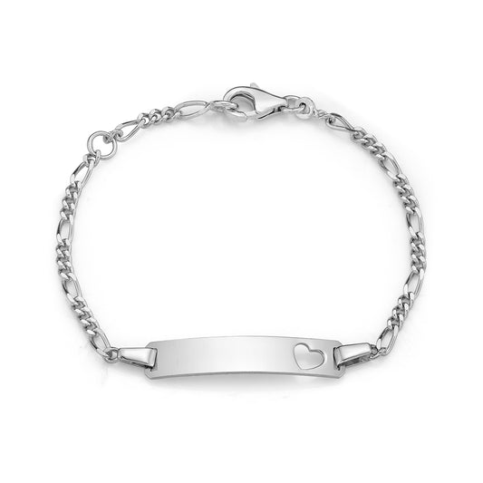 Sterling Silver Kiddies Figaro Rect And Heart Bracelet 14Cm
