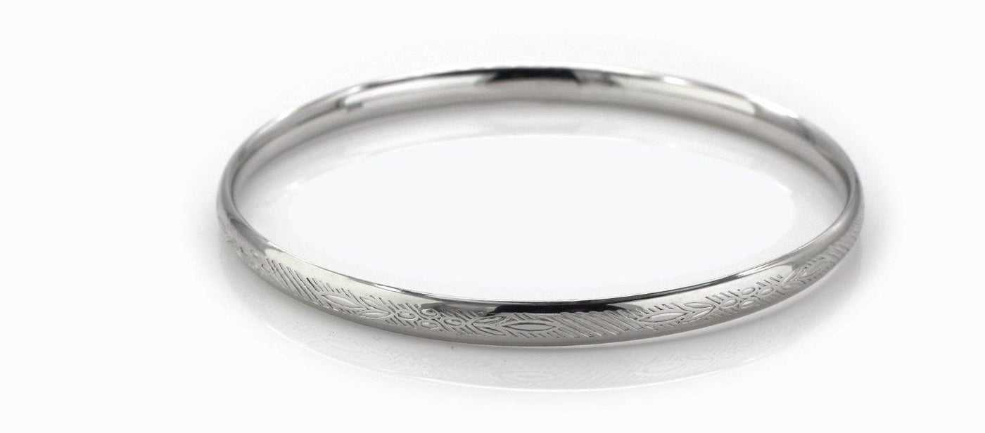 STERLING SILVER BANGLE RD WITH FERN ENGRAVING 65mm