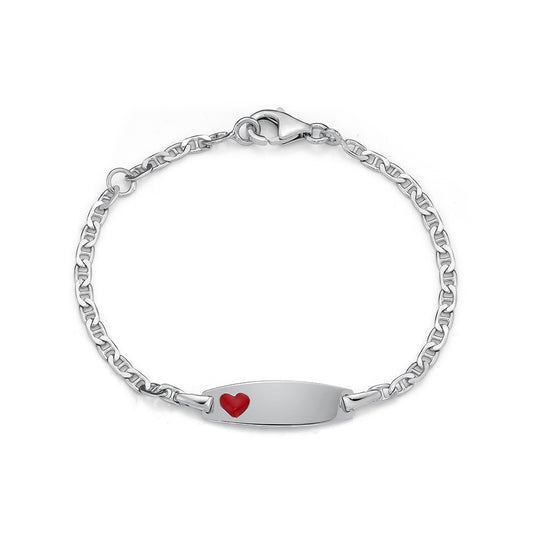 Sterling Silver Bracelet Red Heart 14Cm