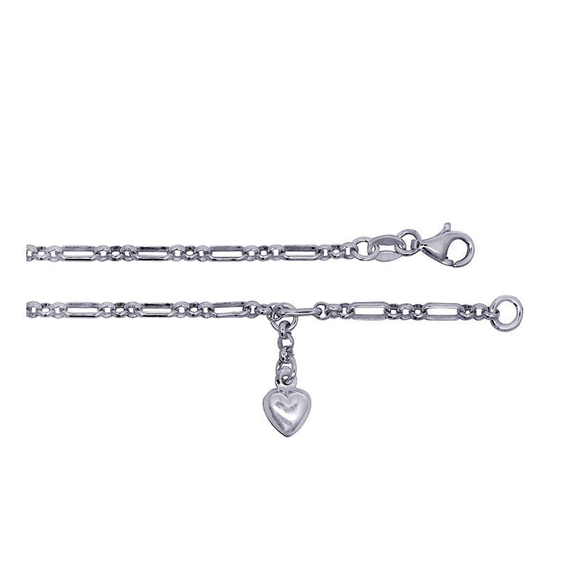 Sterling Silver Anklet 3+1 Anklet With Heart