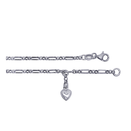 Sterling Silver Anklet 3+1 Anklet With Heart