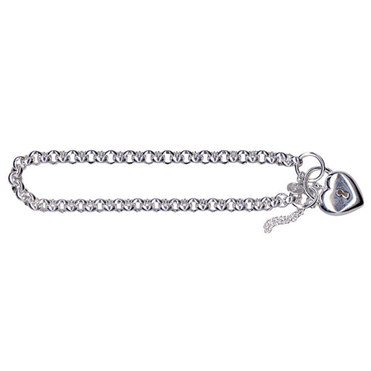 Sterling Silver Belcher Cz Padlock Bracelet