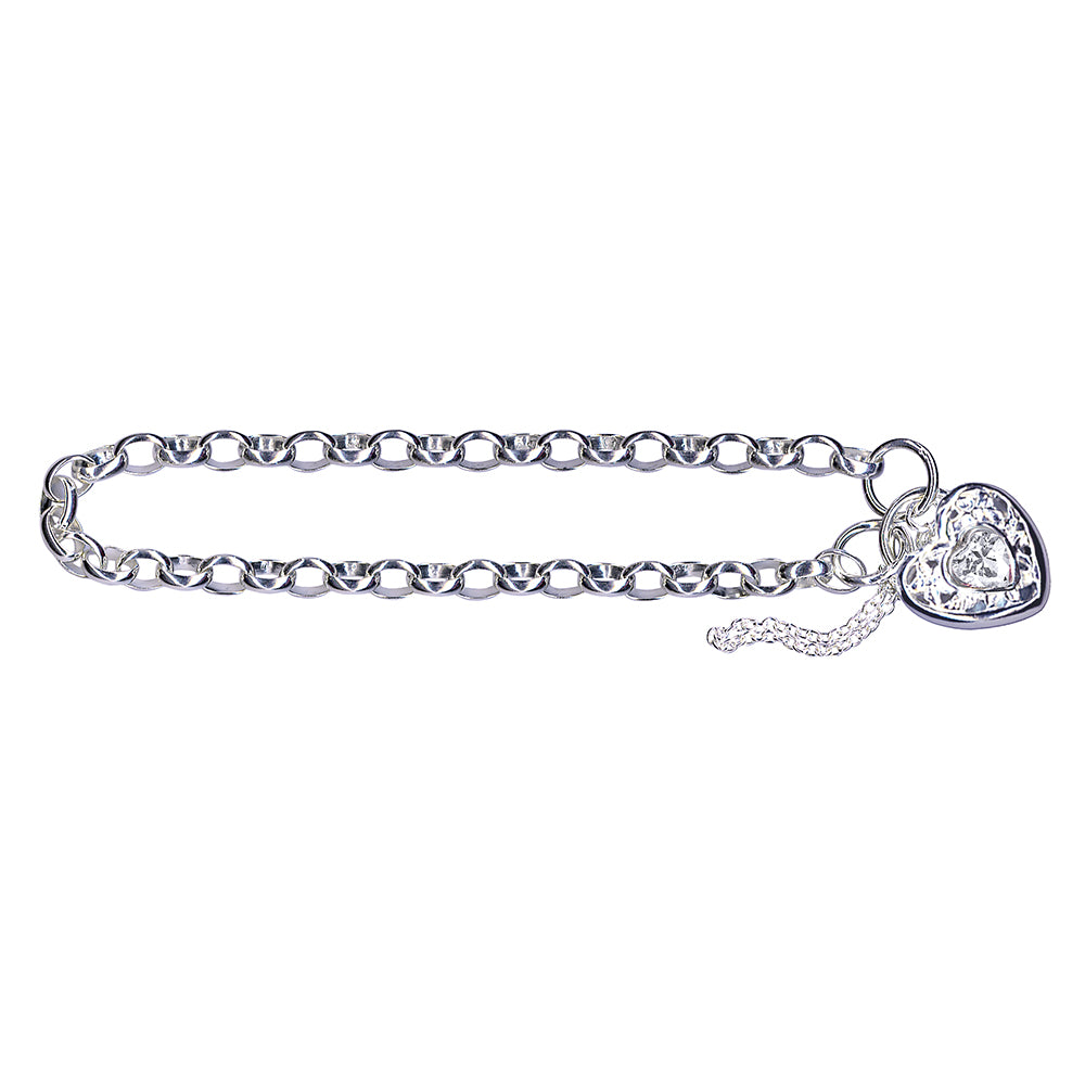 Sterling Silver Belcher Cubic Zirconia Padlock Bracelet