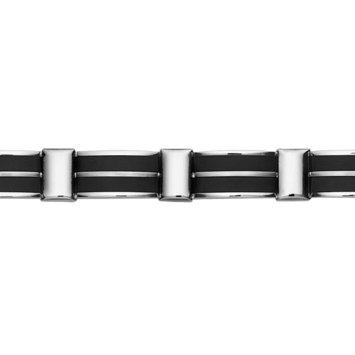 Blaze Stainless Steel Mens Bracelet With Black Rubber Detailing