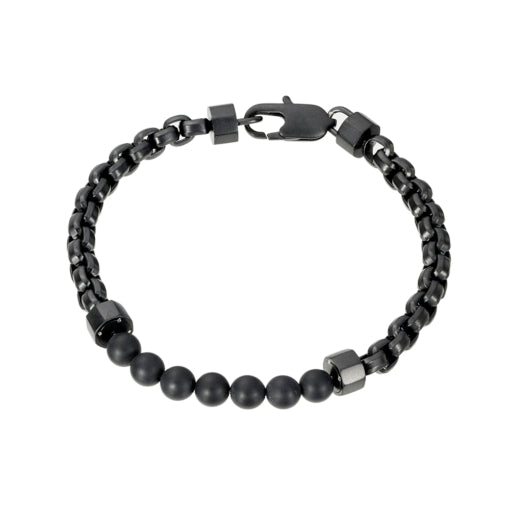 Blaze Mens Matte Black Agate And Stainless Steel Bracelet
