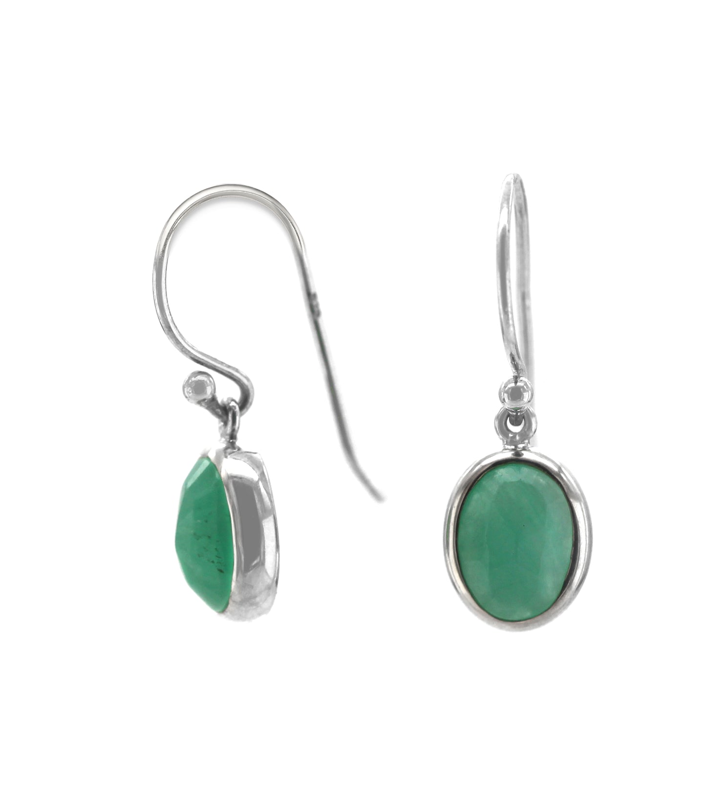 STERLING SILVER EMERALD OVAL SHAPE EARRINGS