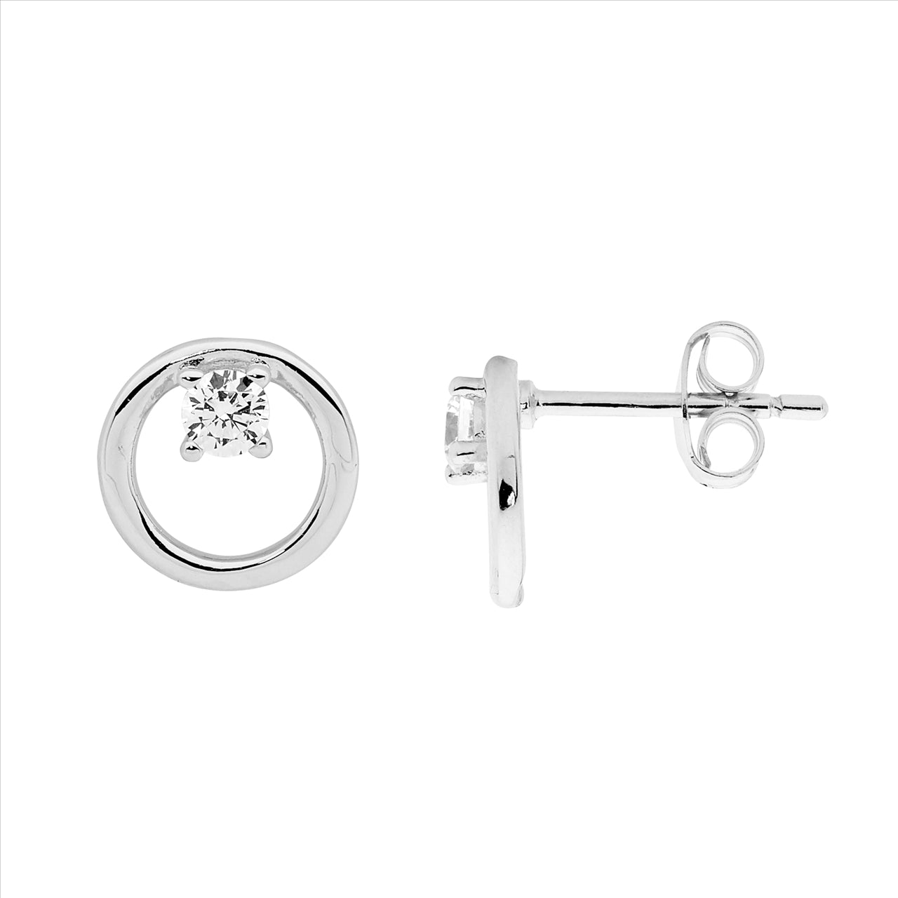 SS 9mm open circle earrings w/ 1x WH CZ - RRP $59