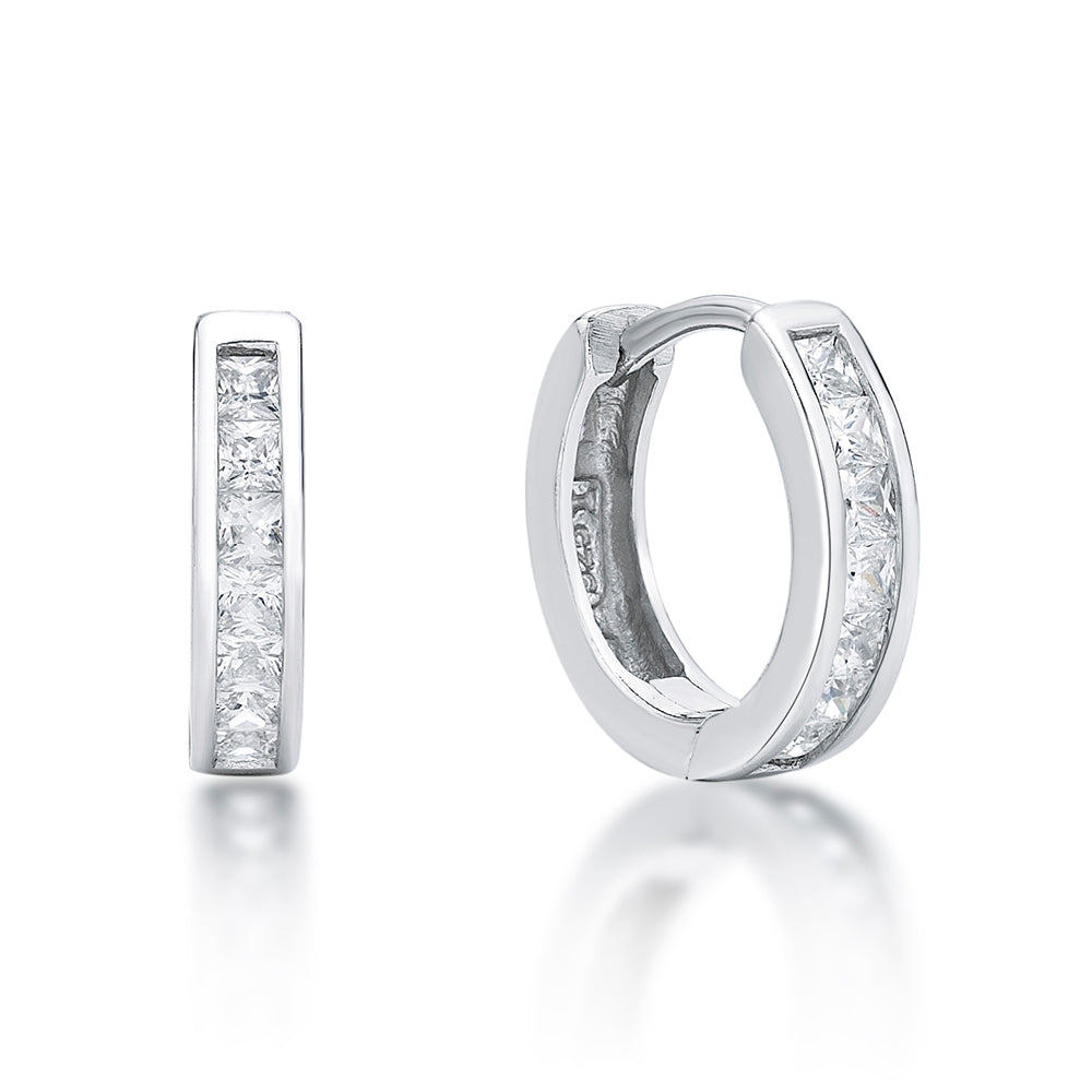 Sterling Silver Cz Huggies Channel Set