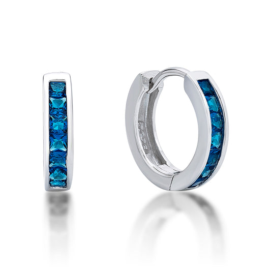 Sterling Silver Blue Cubic Zirconia Huggies