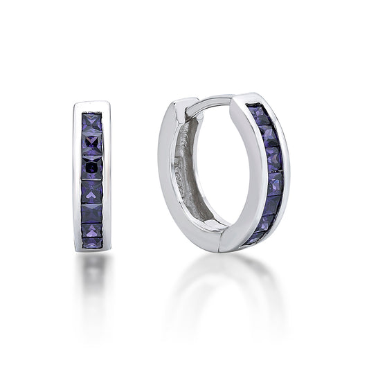 Sterling Silver Purple Cz Huggie Earrings