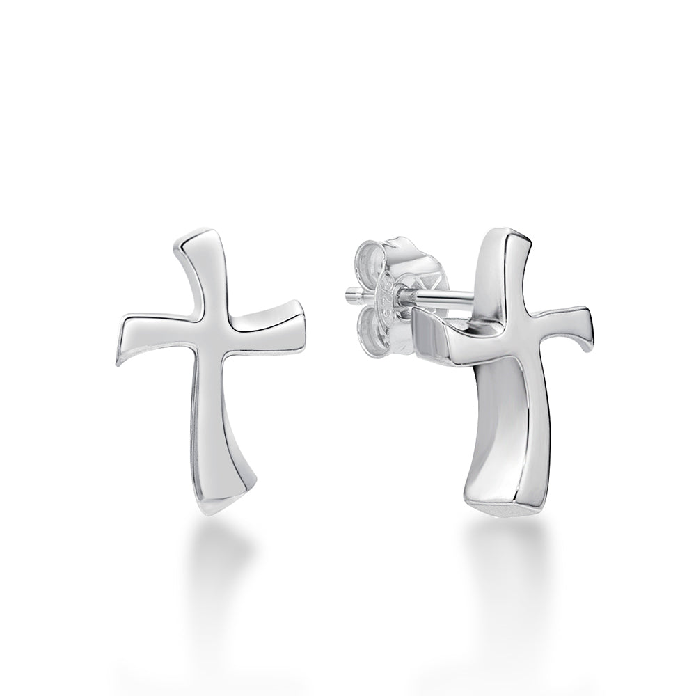 Sterling Silver Wobbly Cross Studs