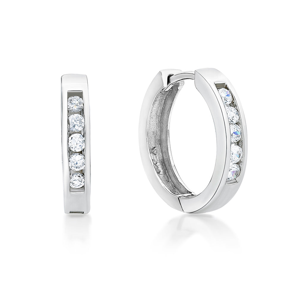 Sterling Silver Cz Huggie Earrings