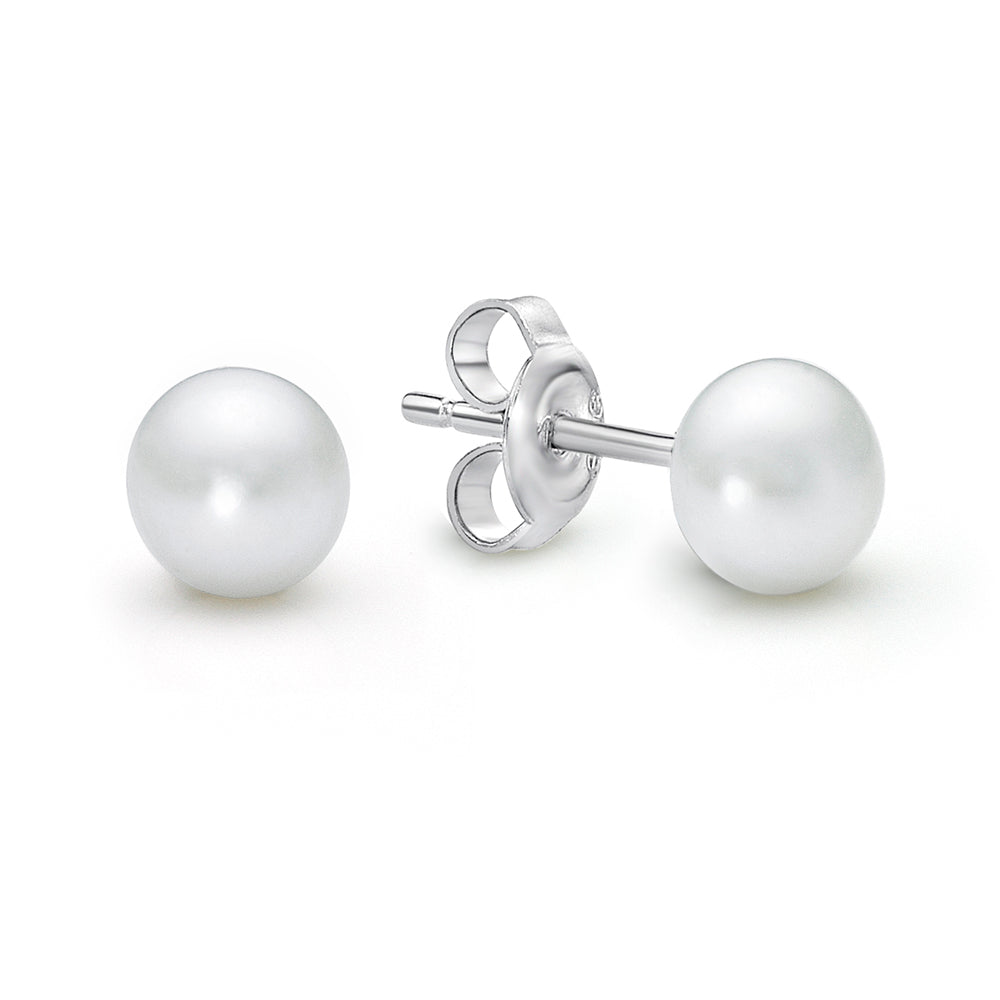 STERLING SILVER FRESH WATER WHITE PEARL BUTTON STUDS