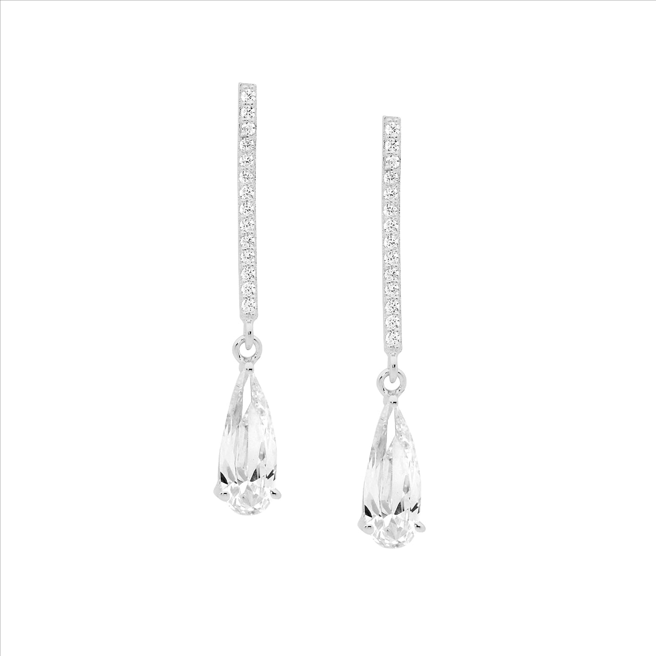 SS WH CZ drop bar w/ long tear cz earrings - RRP $139