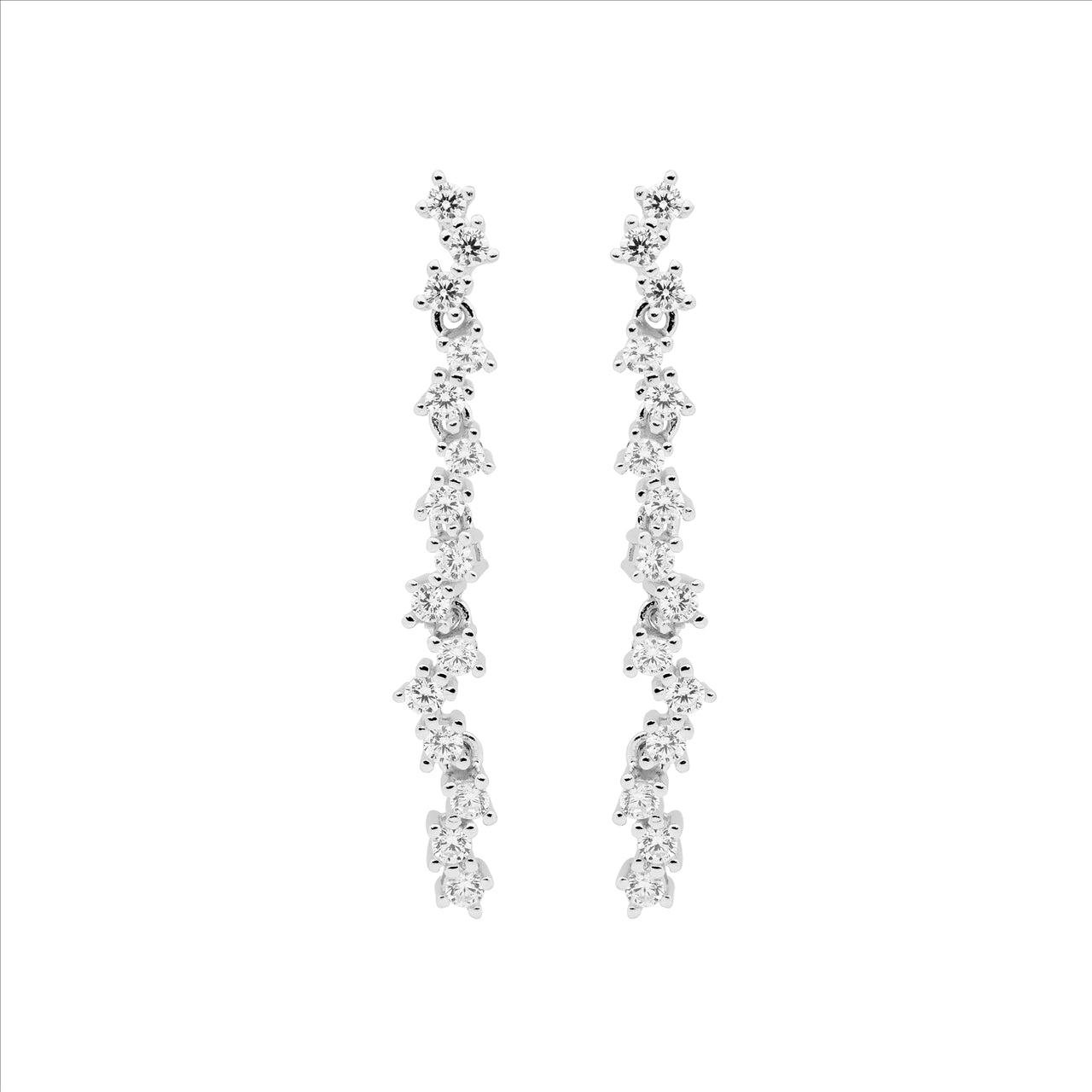 SS WH CZ staggered 4cm drop earrings - RRP $129