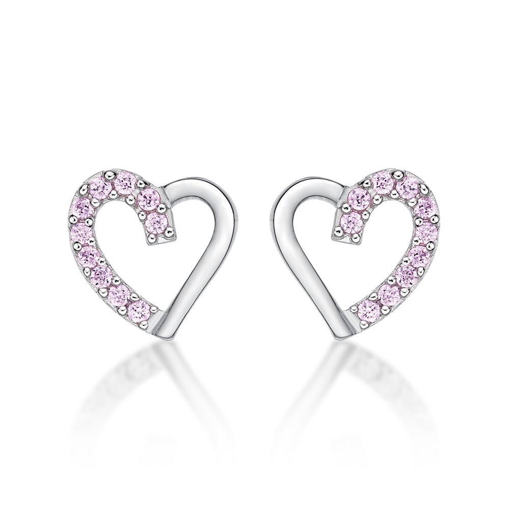 STERLING SILVER PINK CZ HEART STUDS