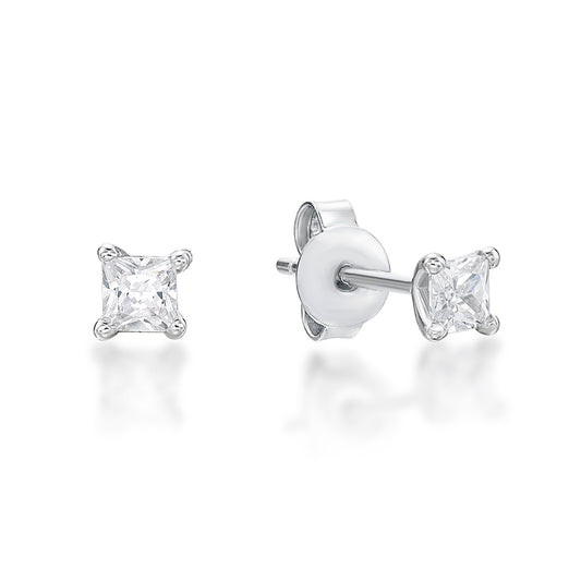 Sterling Silver Cubic Zirconia 4mm Princess Studs