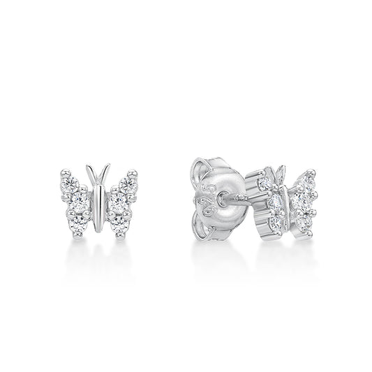 Sterling Silver Butterfly White Stone Cz Earring