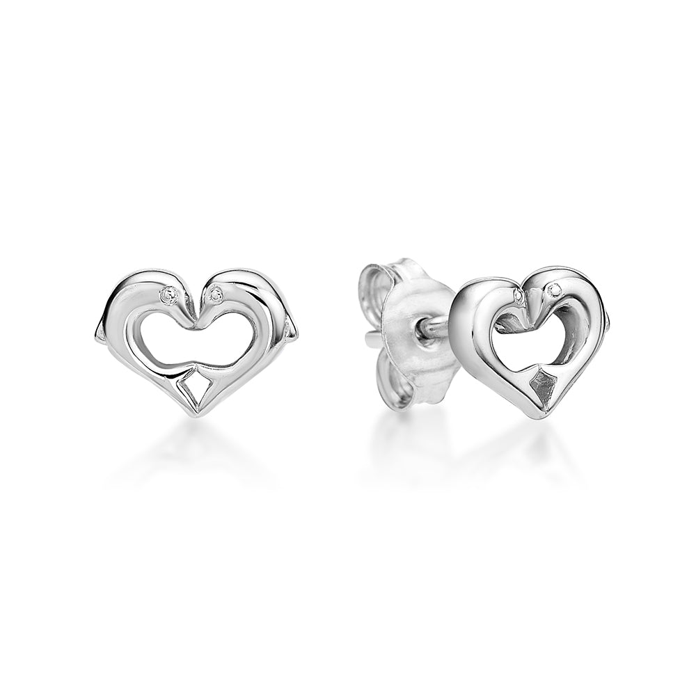 Sterling Silver Dolphin Heart Studs