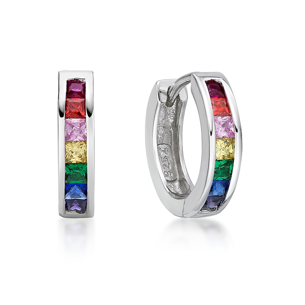 Sterling silver rainbow huggie channel set