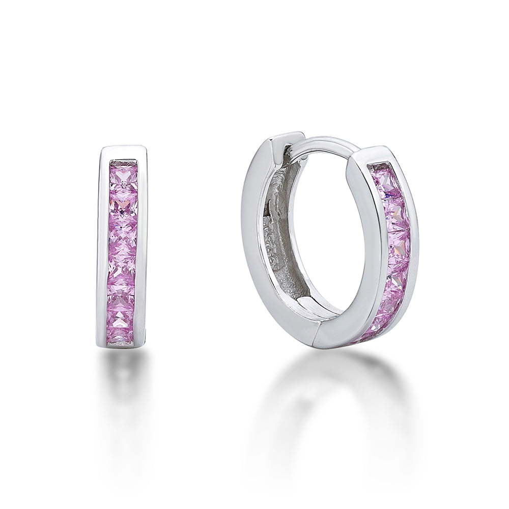 Sterlling silver pink cz huggie earrings